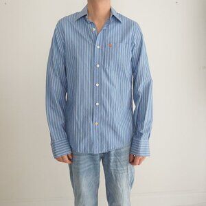 Abercrombie & Fitch New York Blue White Muscle Stripe 100% Cotton Dress Shirt M